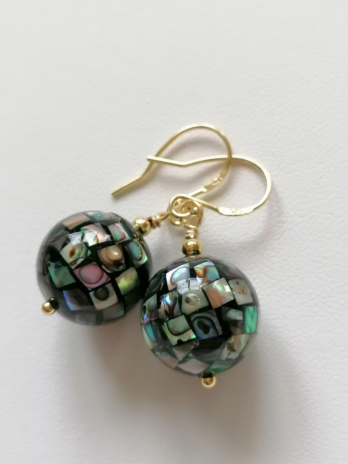 Abalone Shell Mosaic Ball Earrings – 24ct Gold Vermeil & 925 Sterling Silver