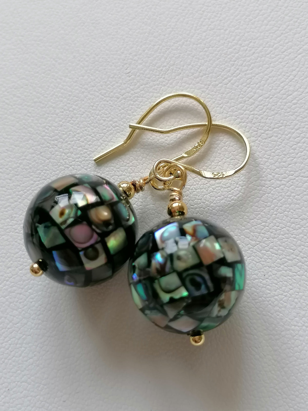 Abalone Shell Mosaic Ball Earrings – 24ct Gold Vermeil & 925 Sterling Silver