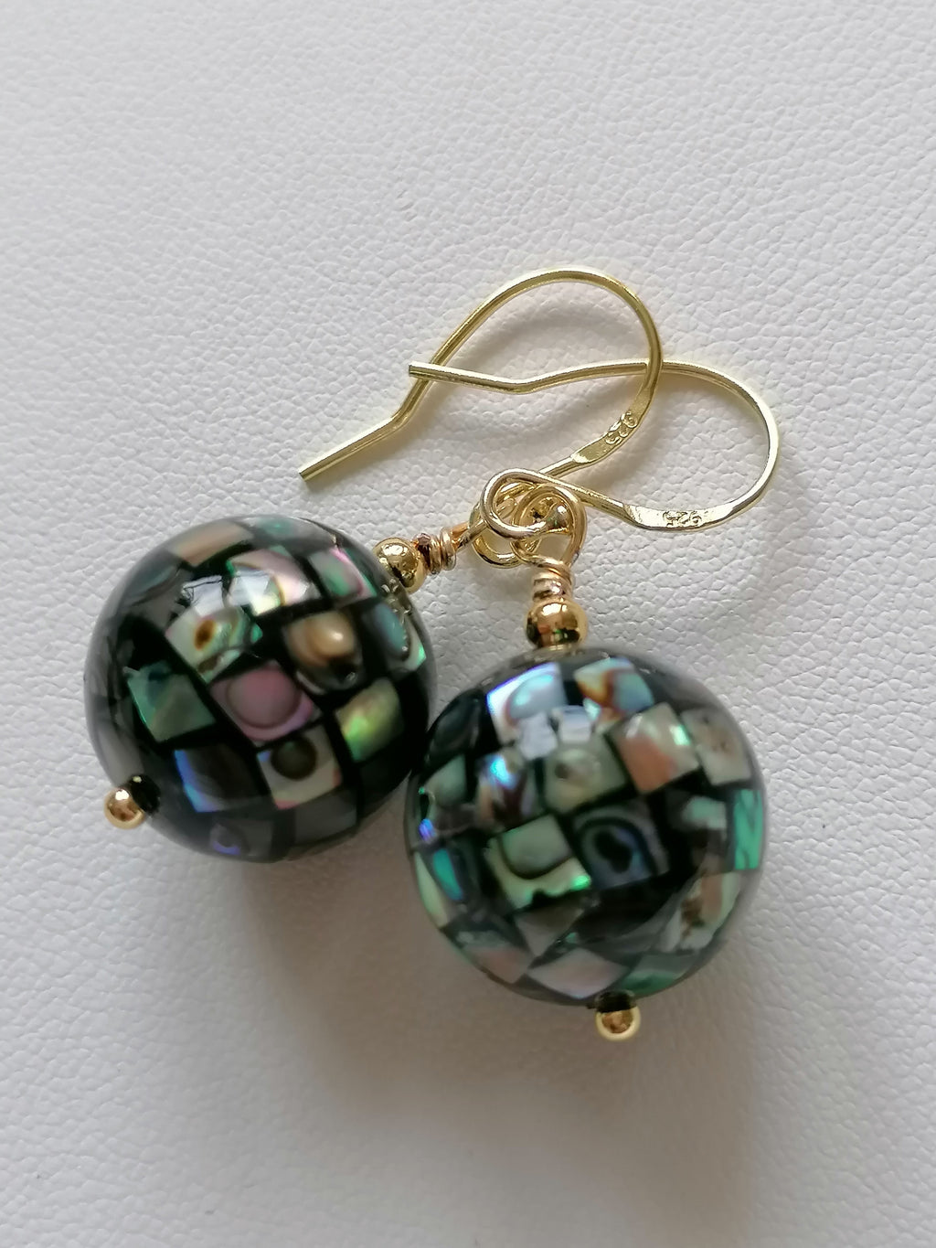 Abalone Shell Mosaic Ball Earrings – 24ct Gold Vermeil & 925 Sterling Silver