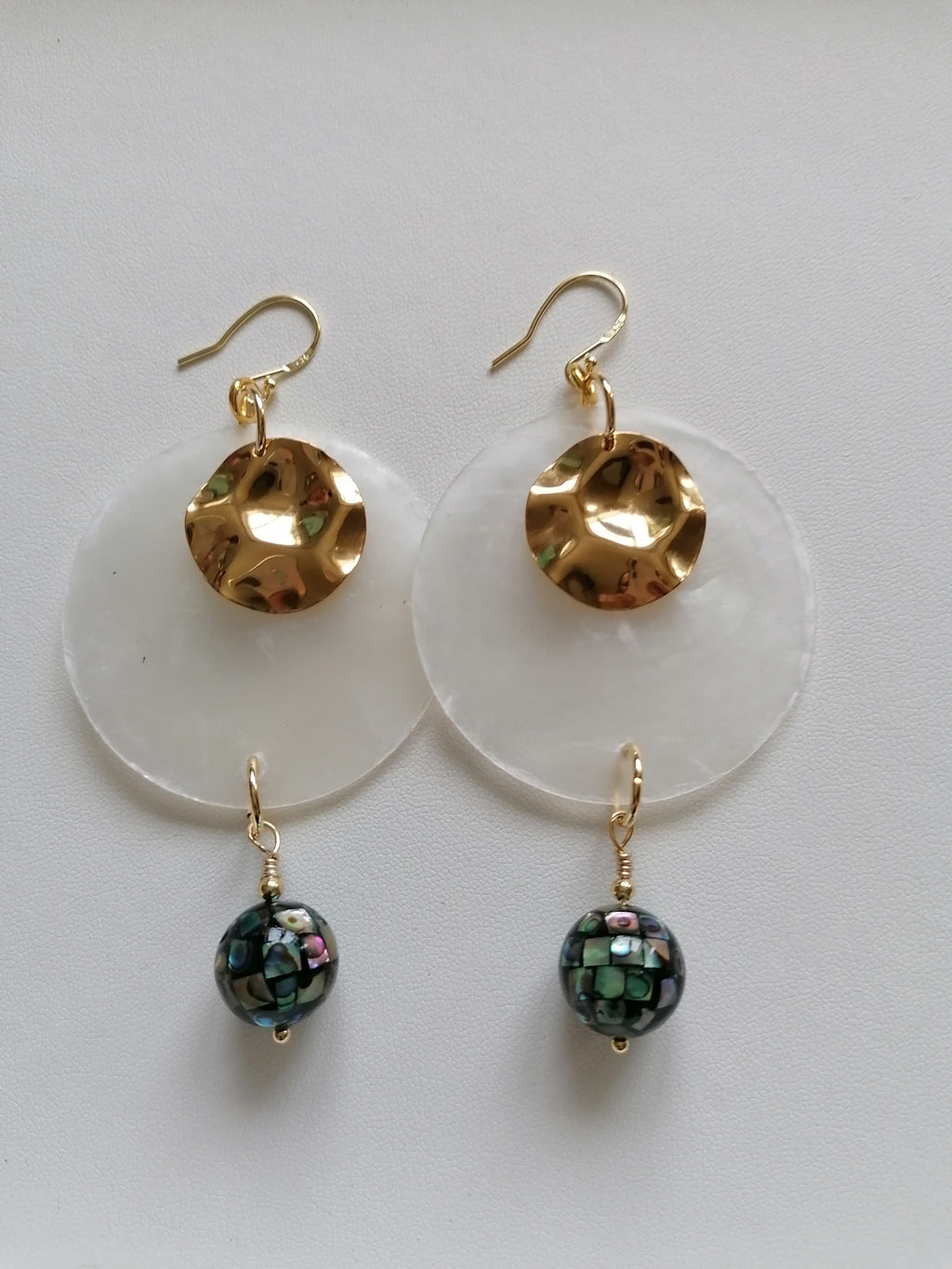 Capiz Shell & Abalone Mosaic Ball Statement Earrings – 24ct Gold Vermeil & 925 Sterling Silver