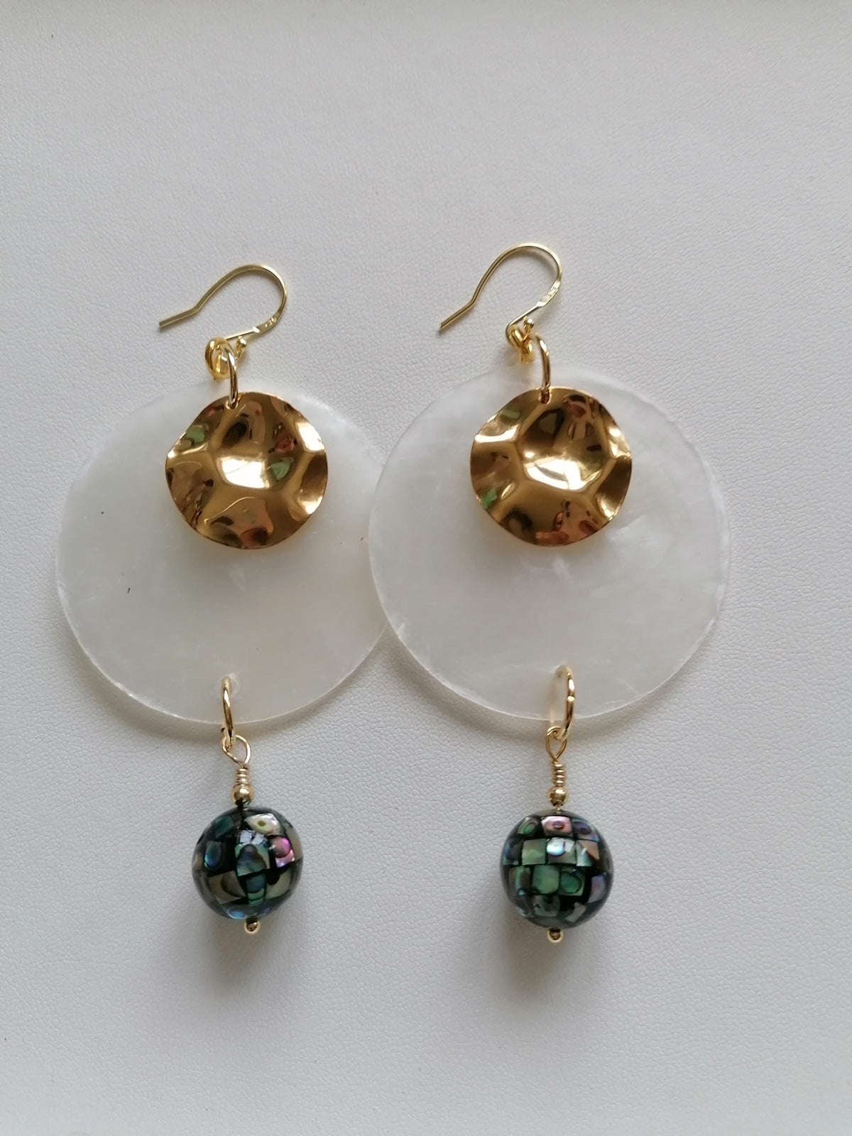 Capiz Shell & Abalone Mosaic Ball Statement Earrings – 24ct Gold Vermeil & 925 Sterling Silver