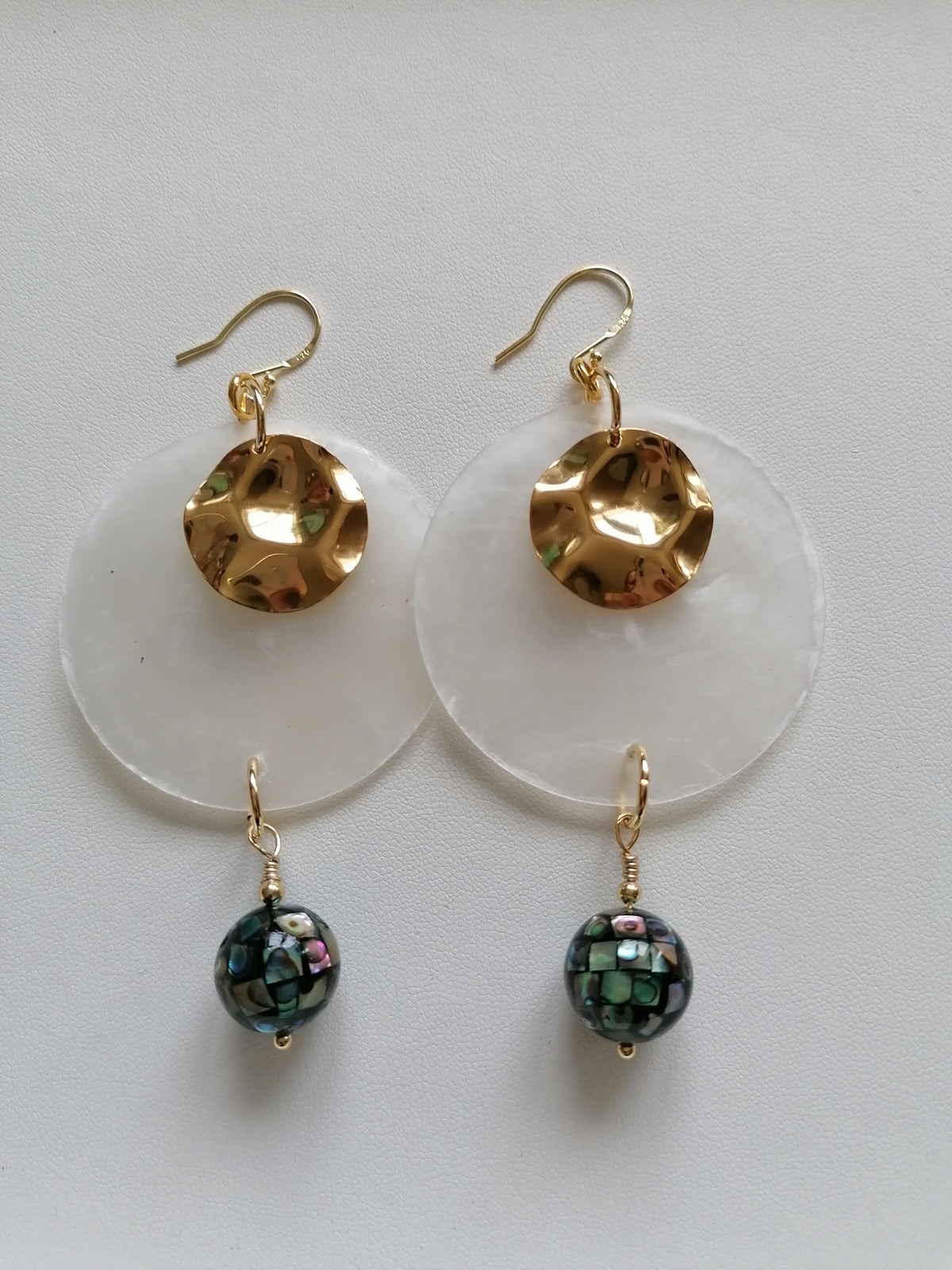 Capiz Shell & Abalone Mosaic Ball Statement Earrings – 24ct Gold Vermeil & 925 Sterling Silver