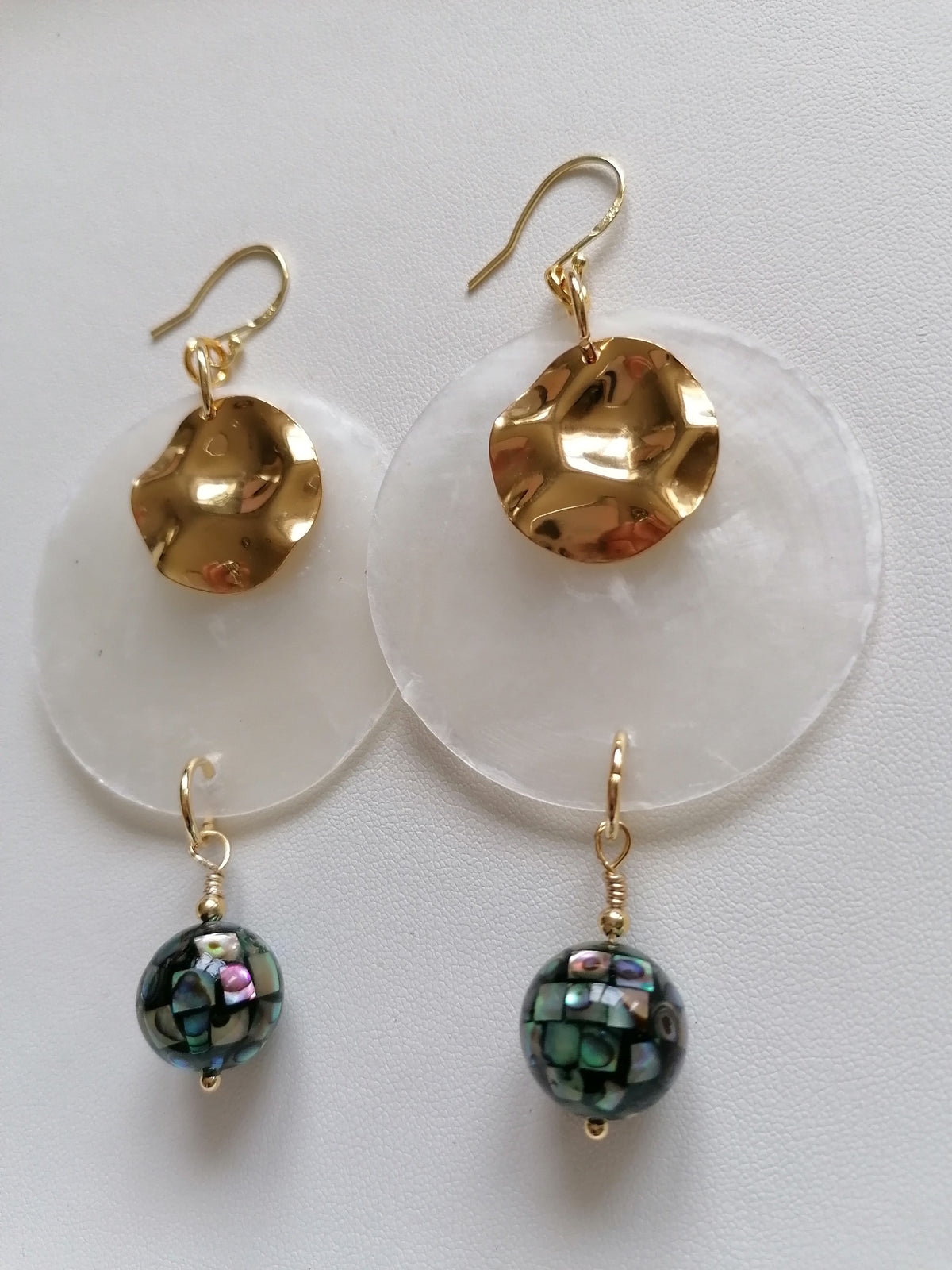 Capiz Shell & Abalone Mosaic Ball Statement Earrings – 24ct Gold Vermeil & 925 Sterling Silver