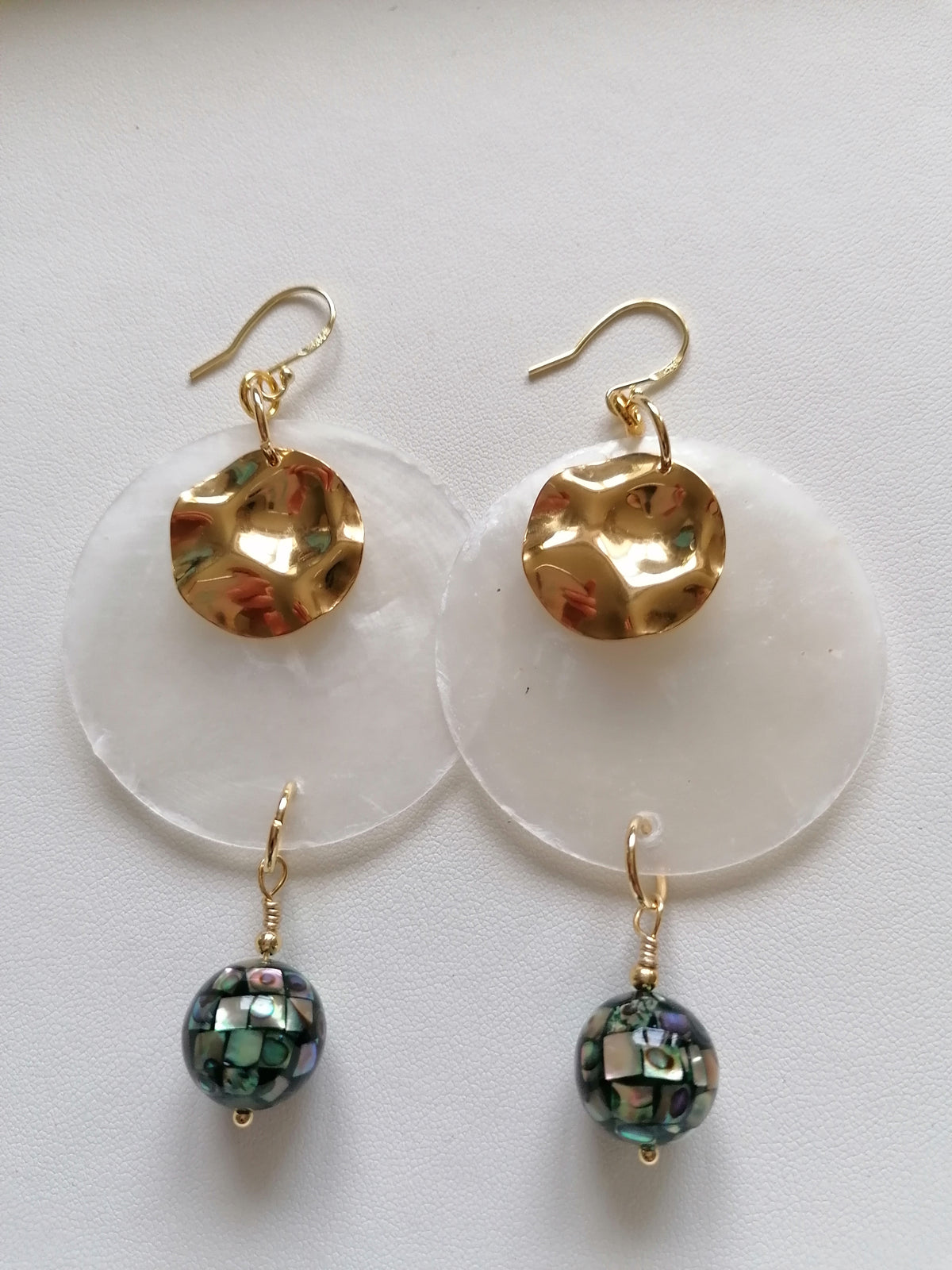 Capiz Shell & Abalone Mosaic Ball Statement Earrings – 24ct Gold Vermeil & 925 Sterling Silver