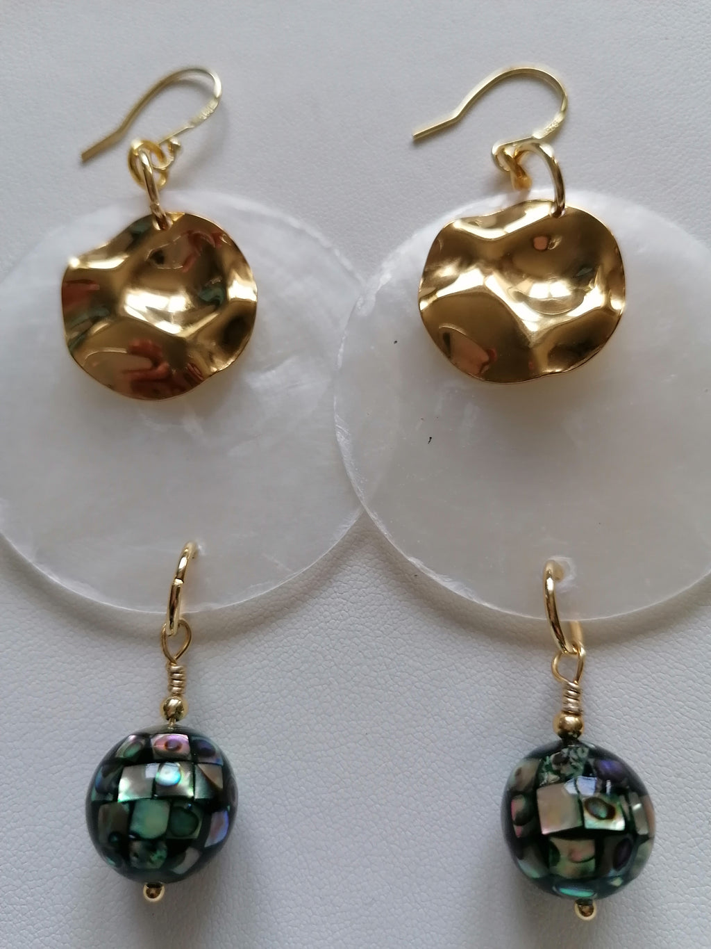 Capiz Shell & Abalone Mosaic Ball Statement Earrings – 24ct Gold Vermeil & 925 Sterling Silver