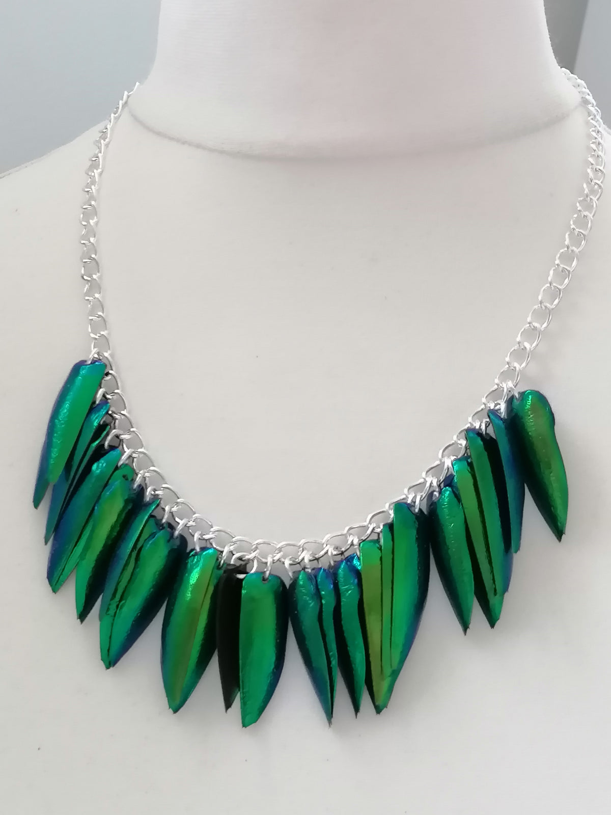 Jewel Beetle Wing Necklace – Ethically Sourced, Silver Plated
