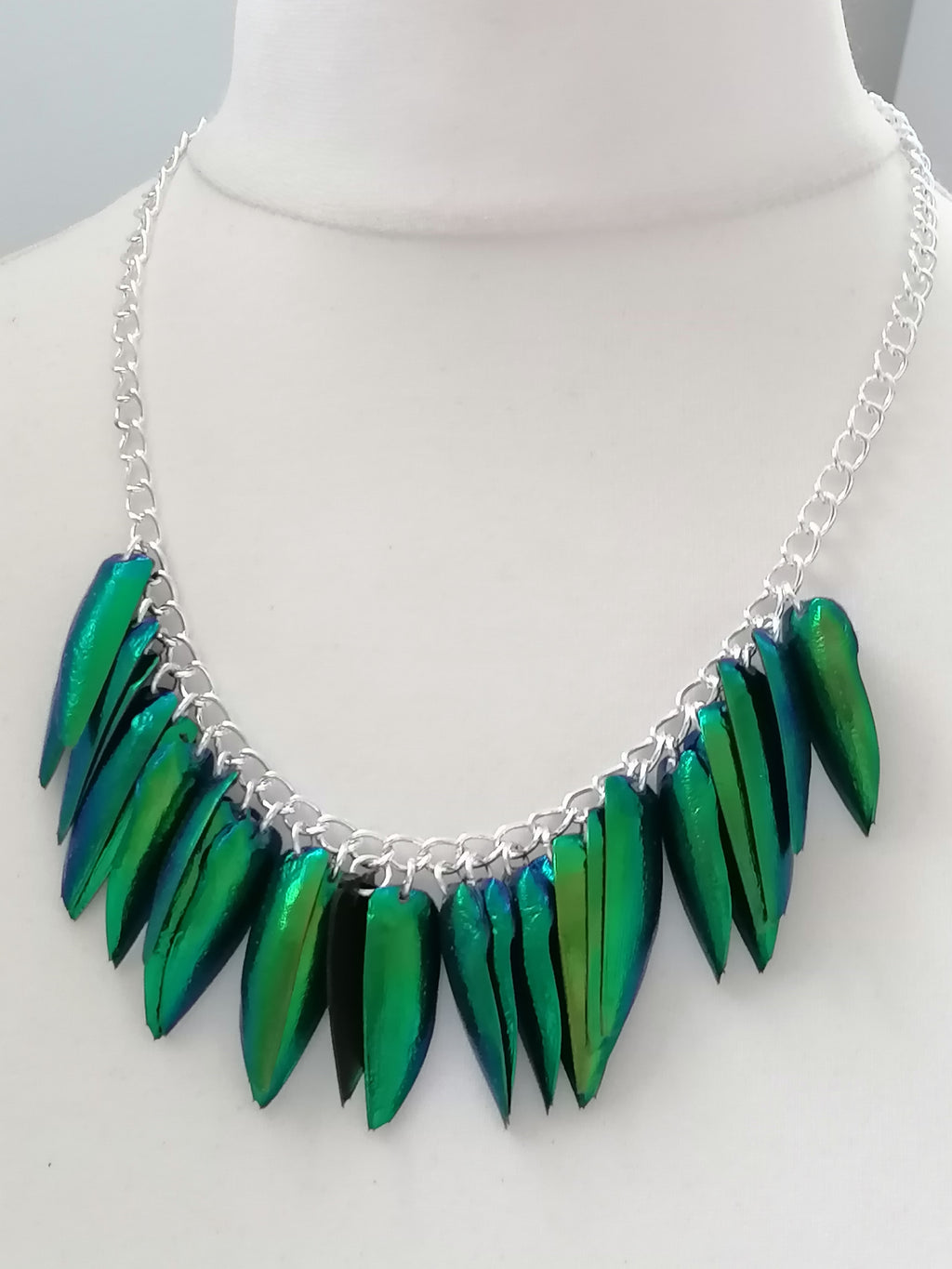 Jewel Beetle Wing Necklace – Ethically Sourced, Silver Plated