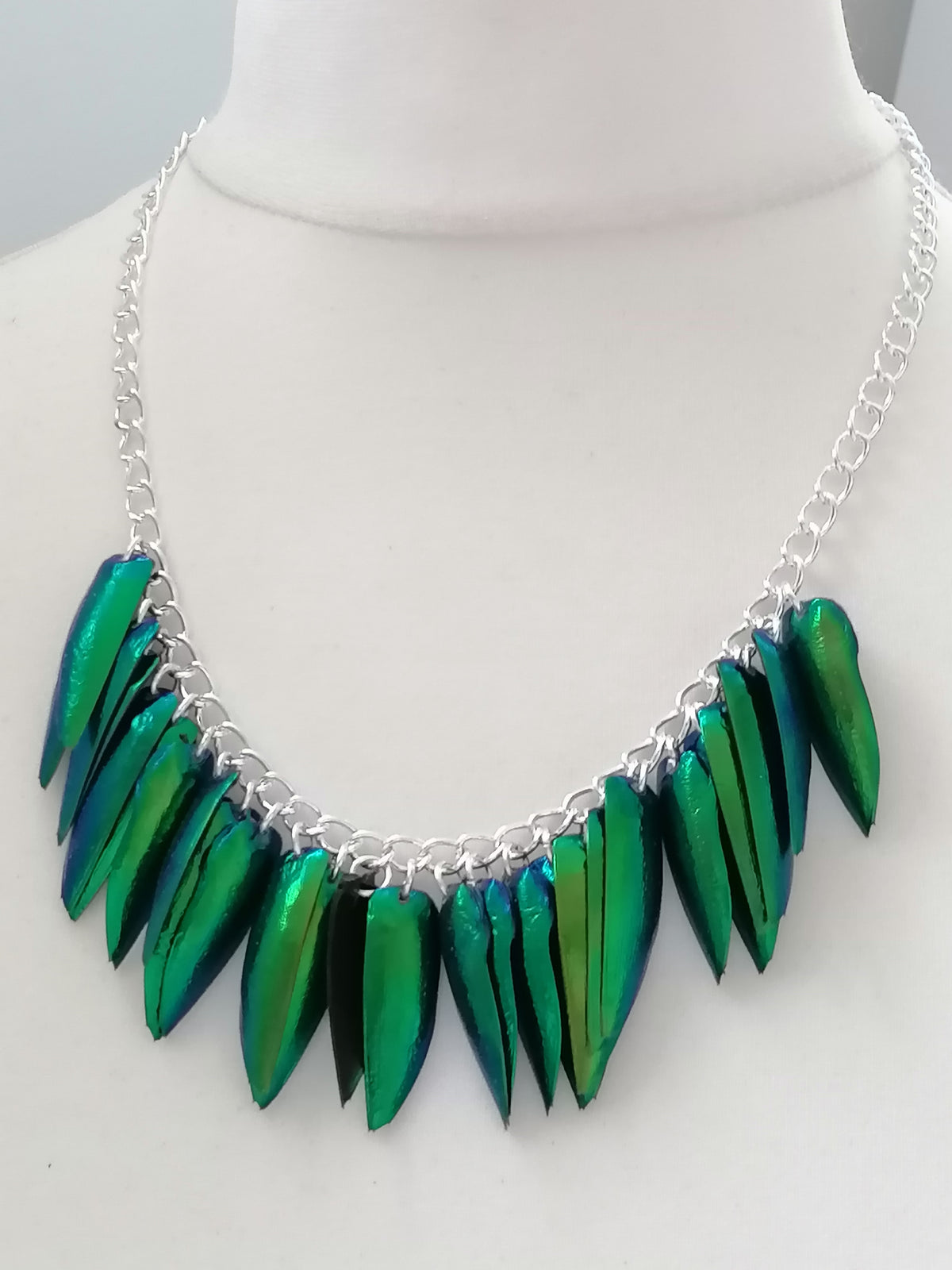 Jewel Beetle Wing Necklace – Ethically Sourced, Silver Plated