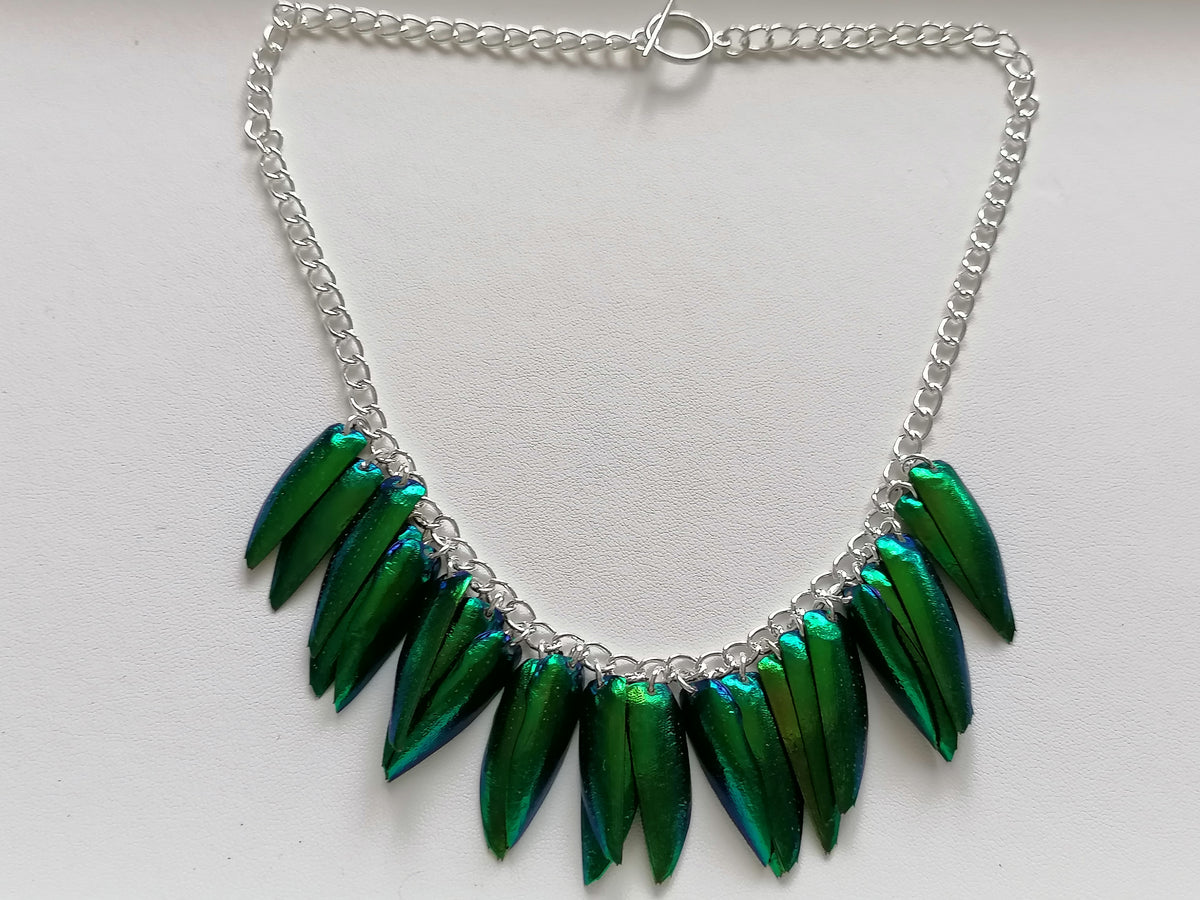 Jewel Beetle Wing Necklace – Ethically Sourced, Silver Plated