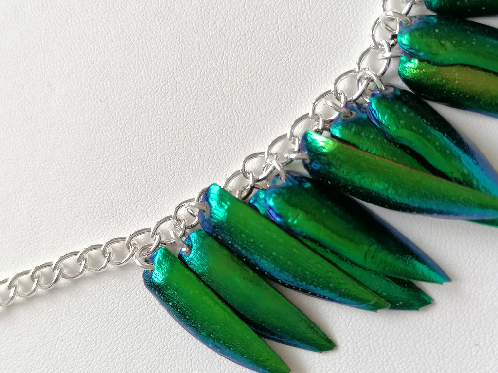 Jewel Beetle Wing Necklace – Ethically Sourced, Silver Plated