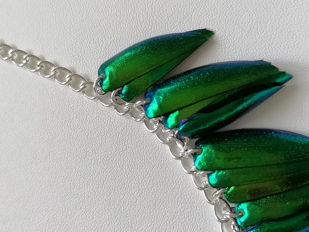 Jewel Beetle Wing Necklace – Ethically Sourced, Silver Plated