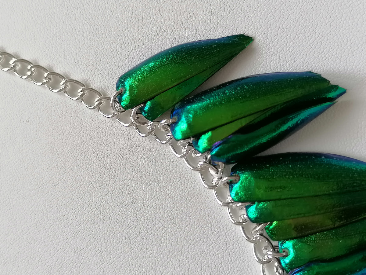 Jewel Beetle Wing Necklace – Ethically Sourced, Silver Plated