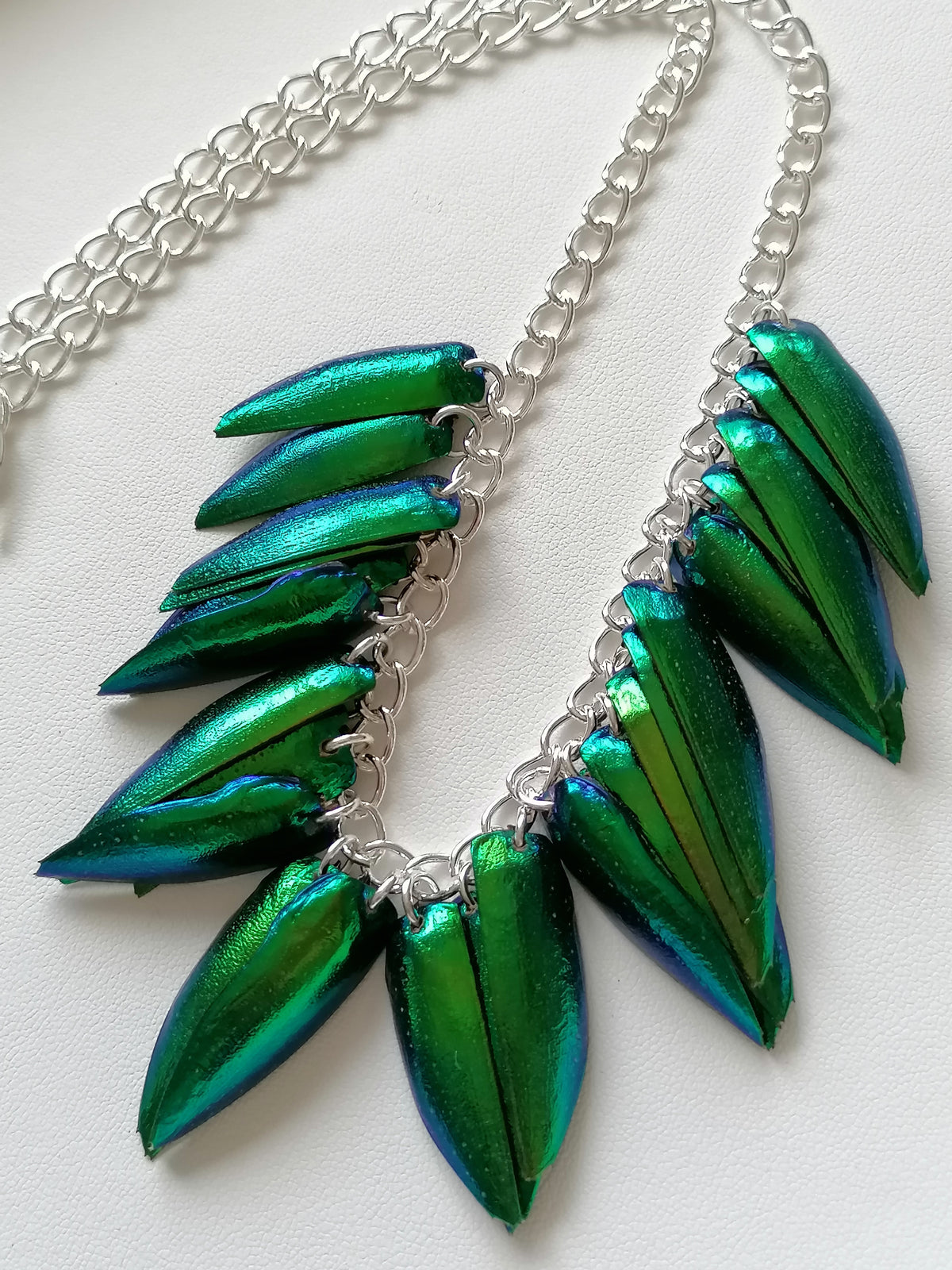 Jewel Beetle Wing Necklace – Ethically Sourced, Silver Plated