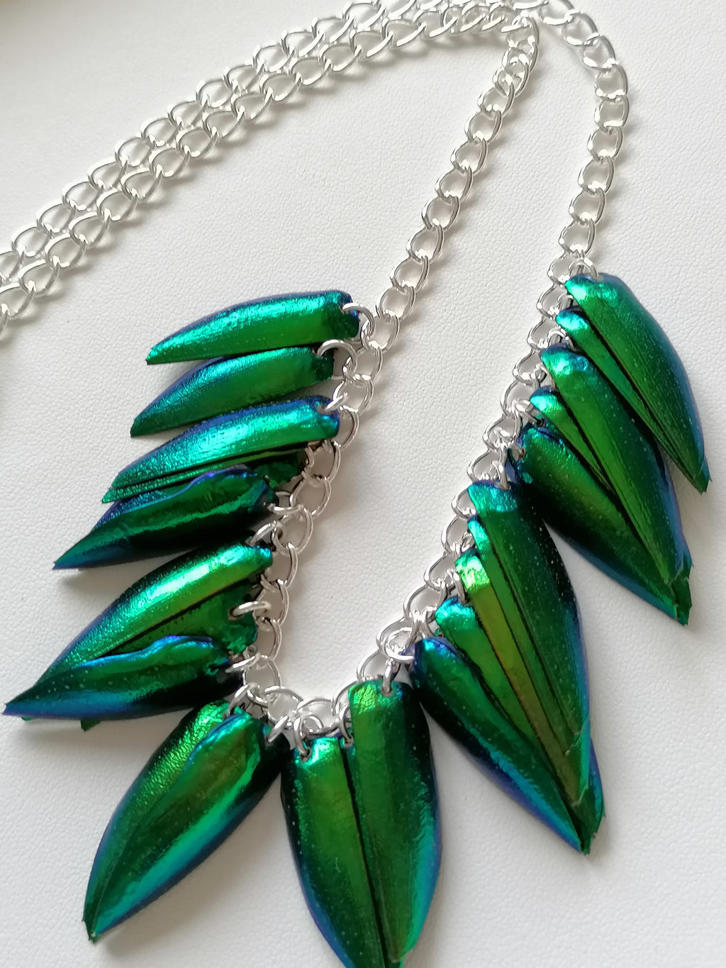 Jewel Beetle Wing Necklace – Ethically Sourced, Silver Plated