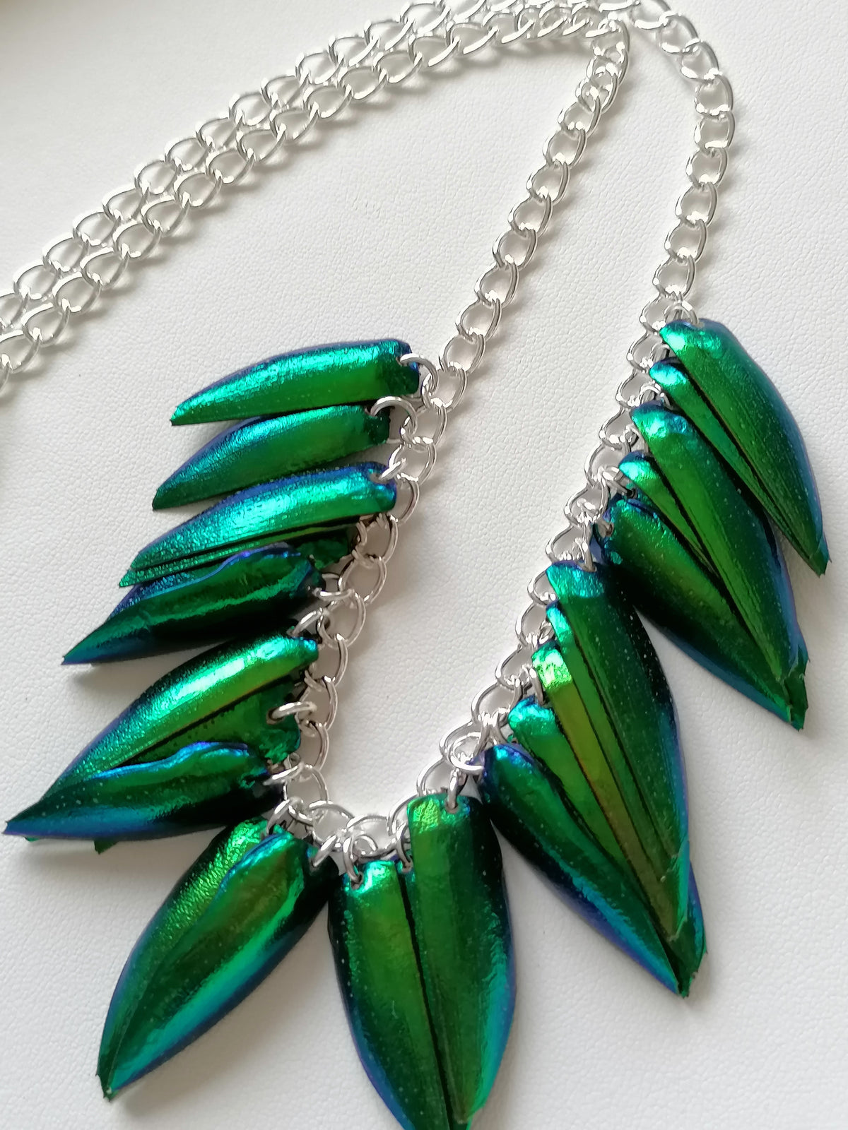 Jewel Beetle Wing Necklace – Ethically Sourced, Silver Plated