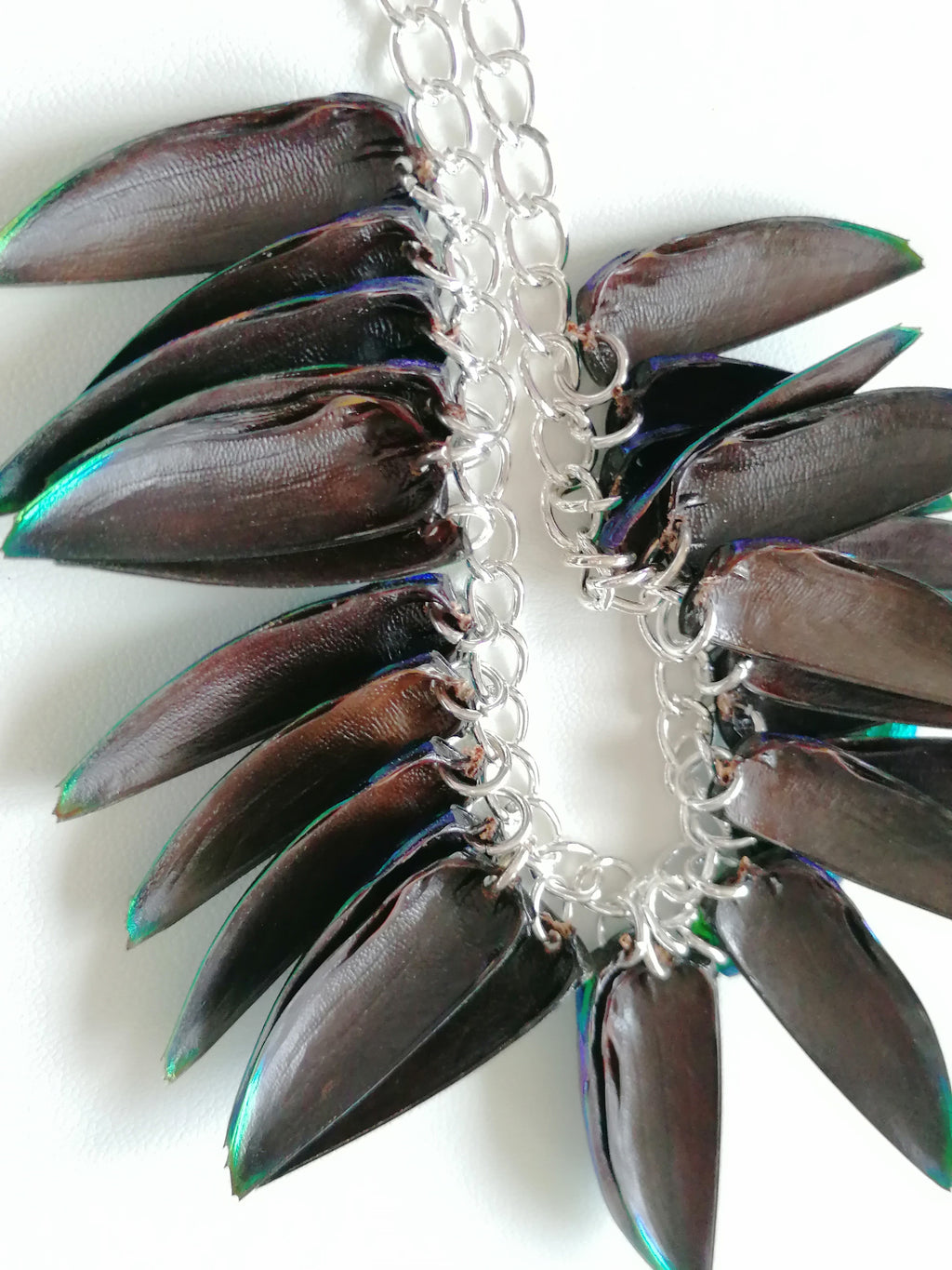 Jewel Beetle Wing Necklace – Ethically Sourced, Silver Plated
