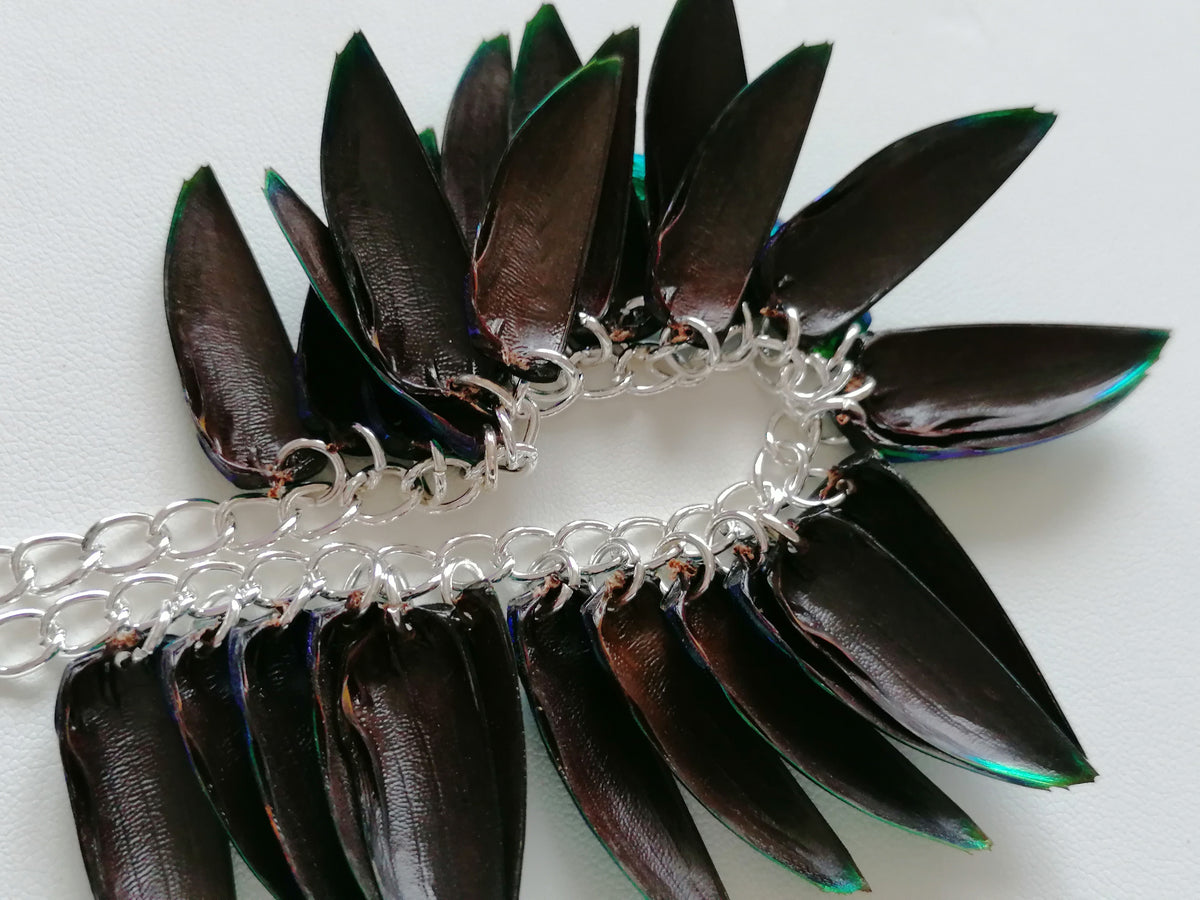 Jewel Beetle Wing Necklace – Ethically Sourced, Silver Plated