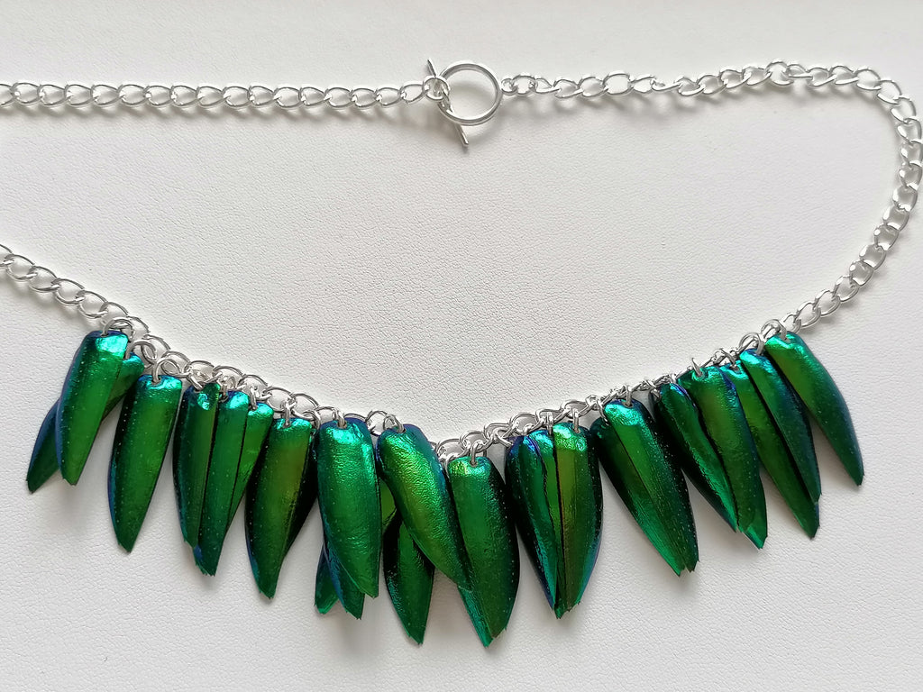 Jewel Beetle Wing Necklace – Ethically Sourced, Silver Plated