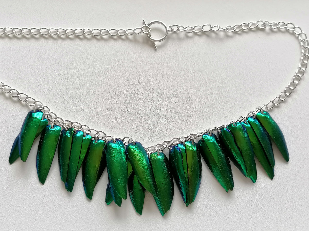 Jewel Beetle Wing Necklace – Ethically Sourced, Silver Plated