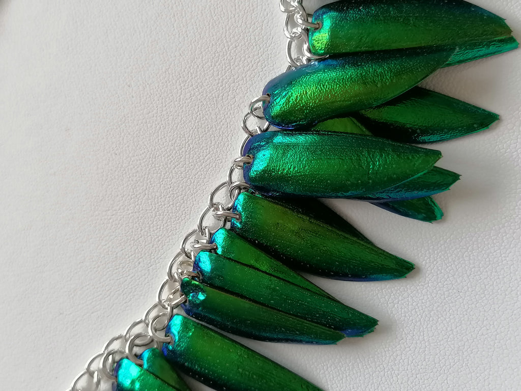 Jewel Beetle Wing Necklace – Ethically Sourced, Silver Plated