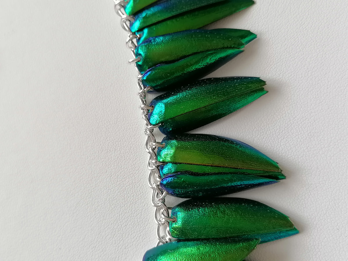 Jewel Beetle Wing Necklace – Ethically Sourced, Silver Plated
