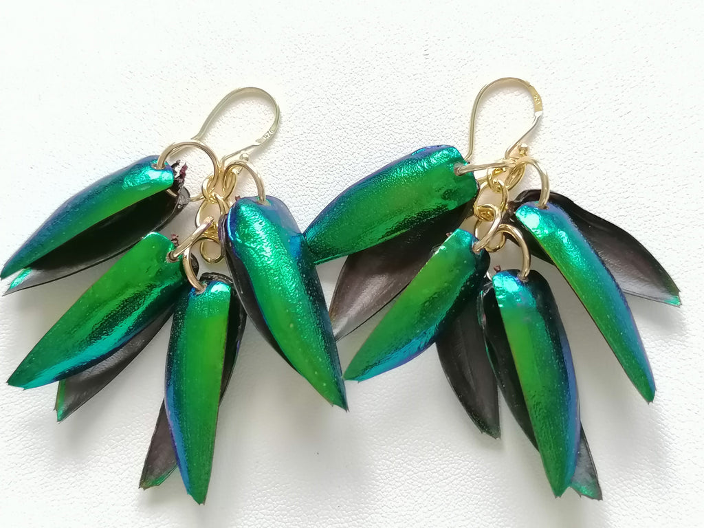 Jewel Beetle Wing Earrings – 24ct Gold Vermeil & 925 Sterling Silver