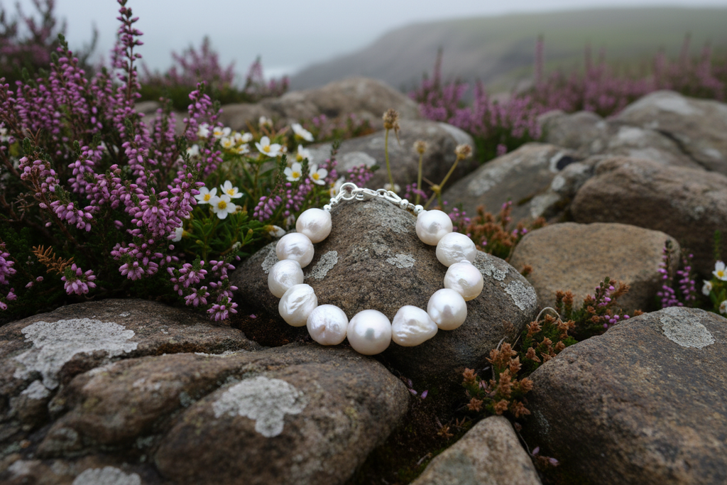 Baroque Pearl Bracelet in Rockery with Heather and Flowers