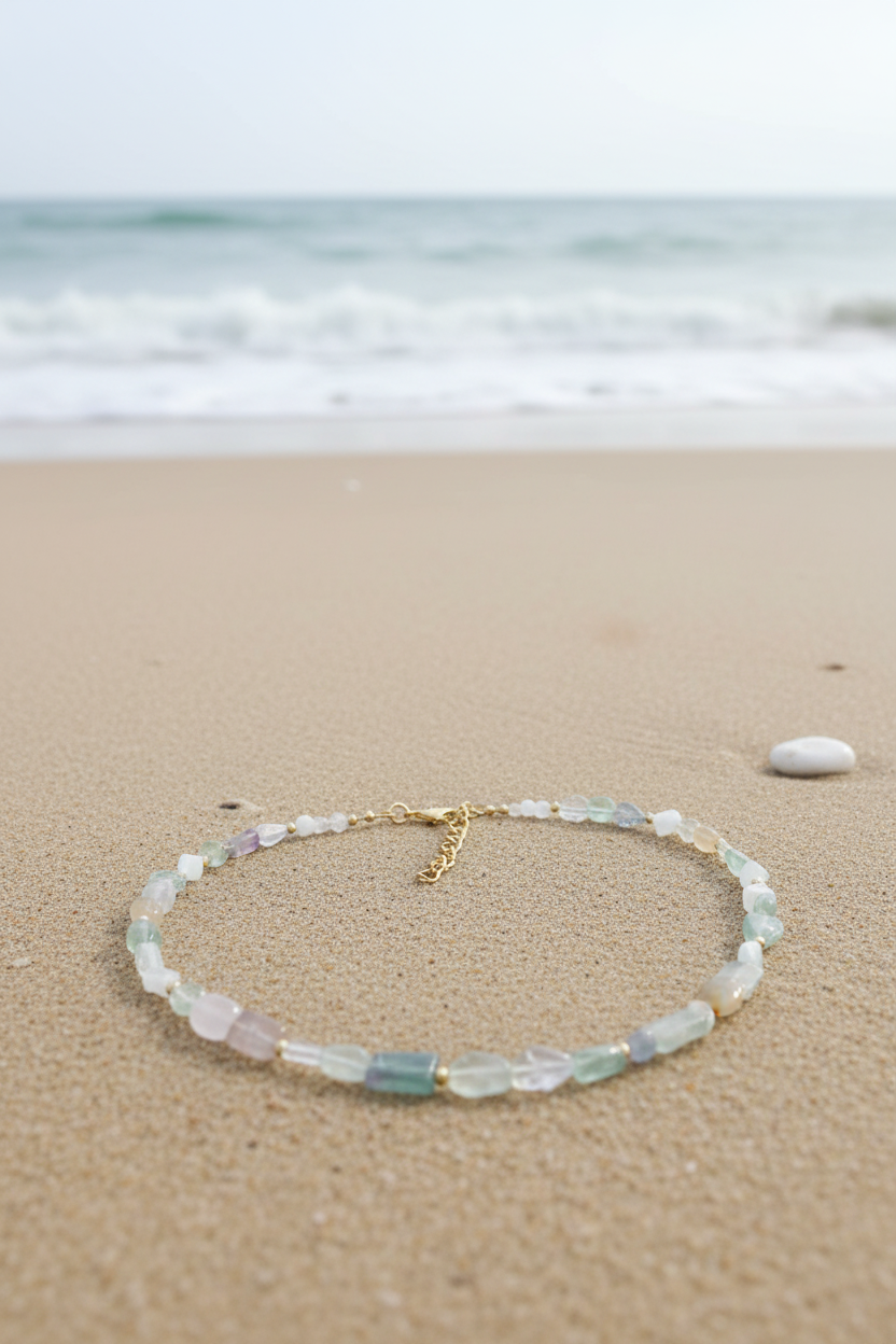 Fluorite Necklace Beach Scene