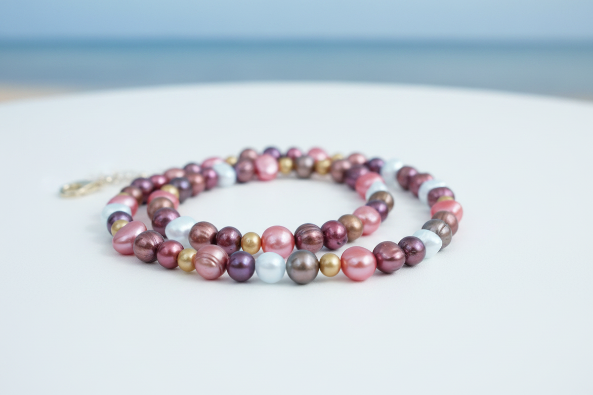 Cultured Freshwater Baroque Pearl Necklace in Autumnal Shades