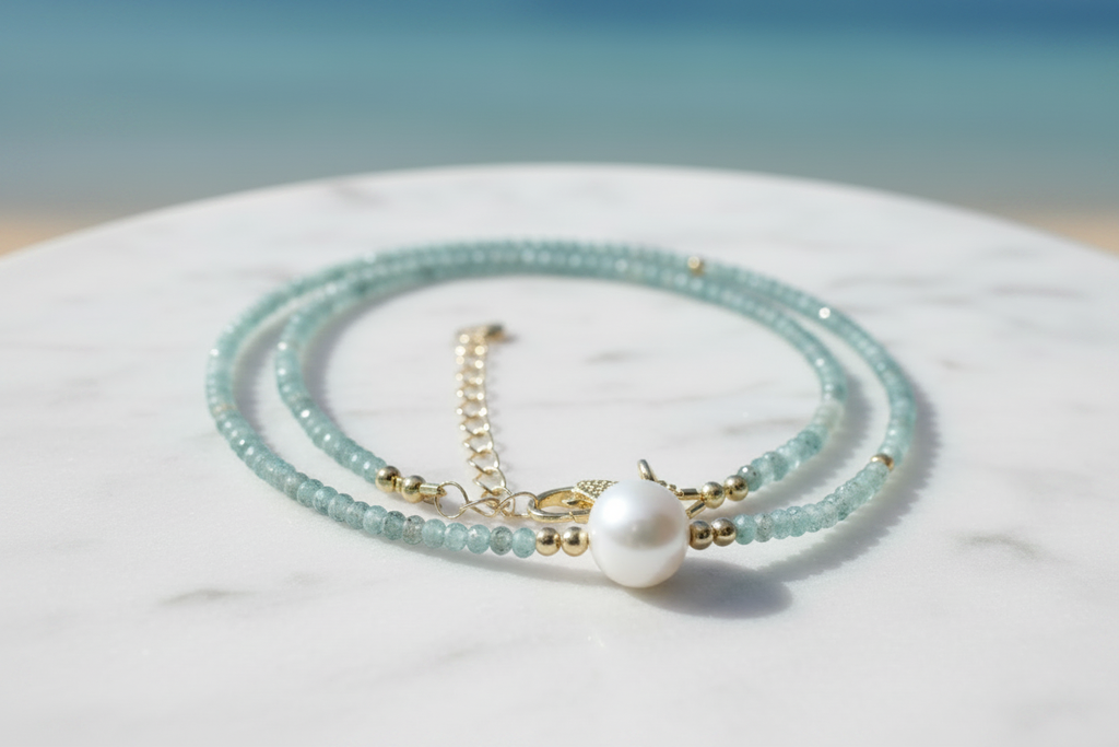 Aquamarine & Pearl Pendant Necklace