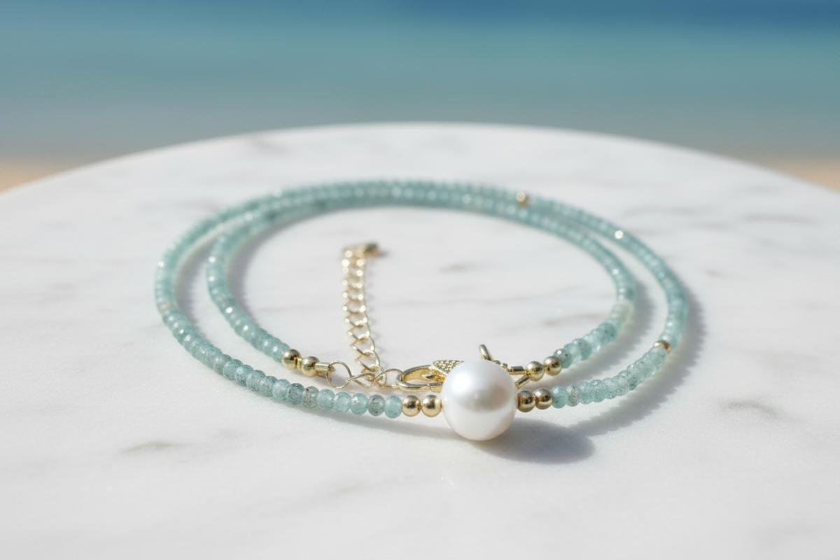 Aquamarine & Pearl Pendant Necklace