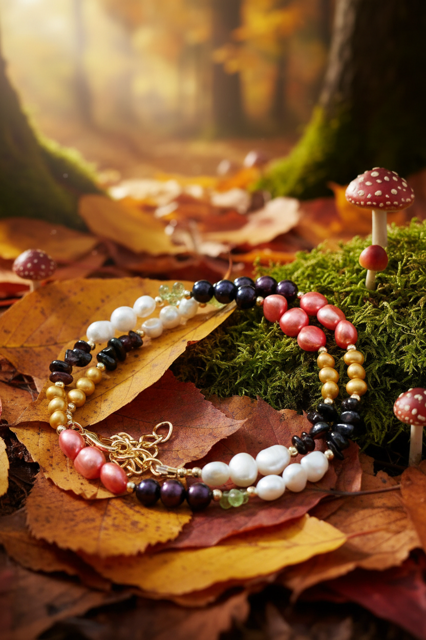 Multicolour Pearl Necklace Autumn Scene