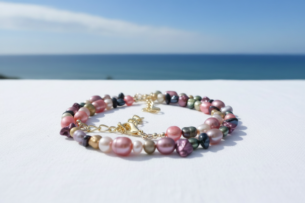 Multicolour Pearl Necklace Blue Sky