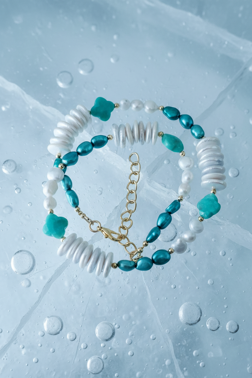 Pearl & Turquoise Necklace on Ice