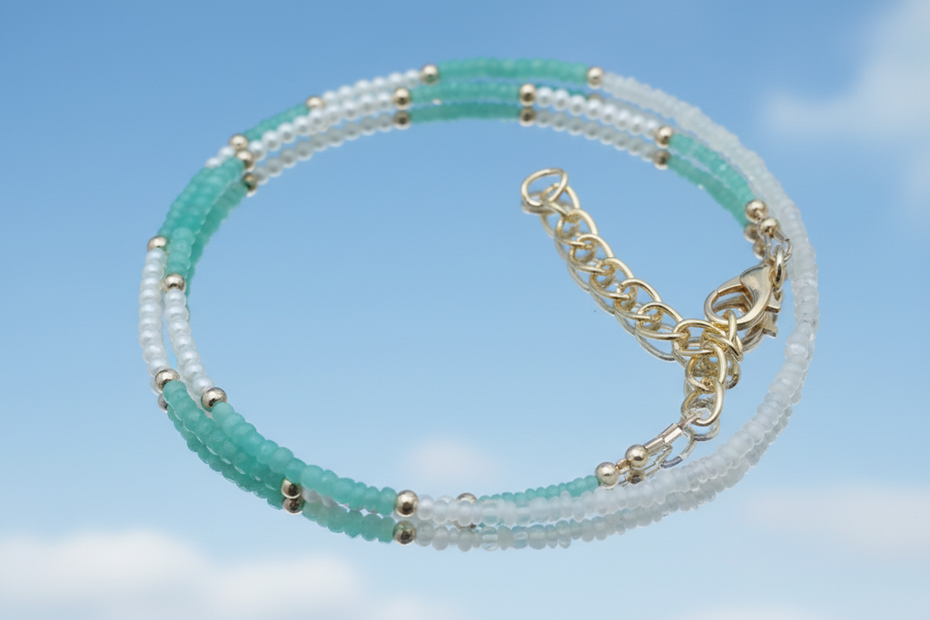 Teal & Pearl Necklace Blue Sky