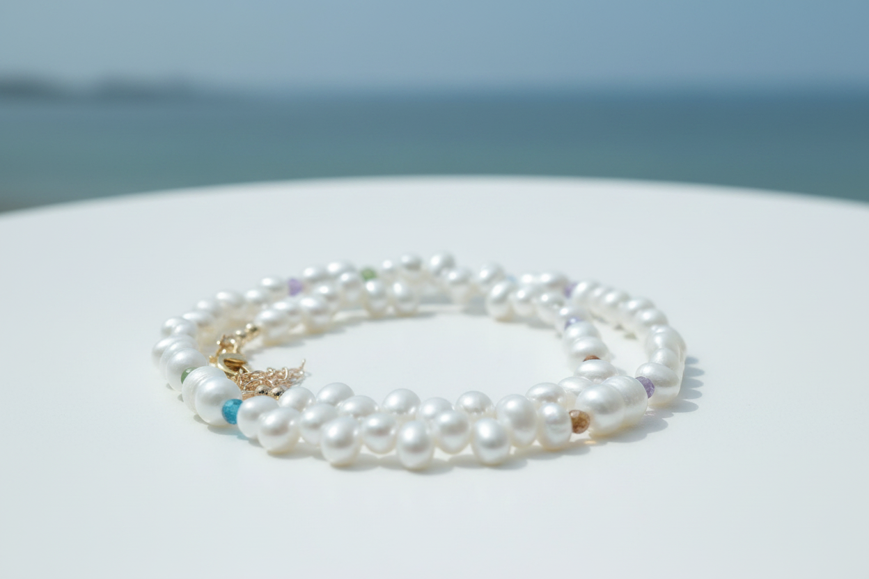 White Pearl & Gemstone Necklace